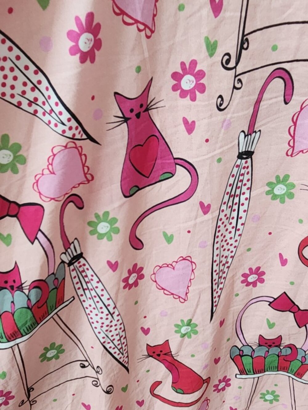 Unique Vintage Pink Caturday Cotton Swing Dress Cats Umbrellas 3x size 20 - Picture 9 of 12